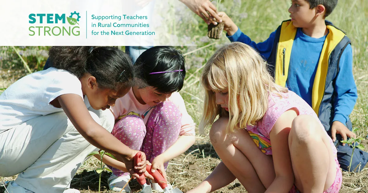 Young students learning outside