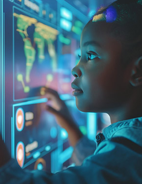 Young child looking at a high-tech screen