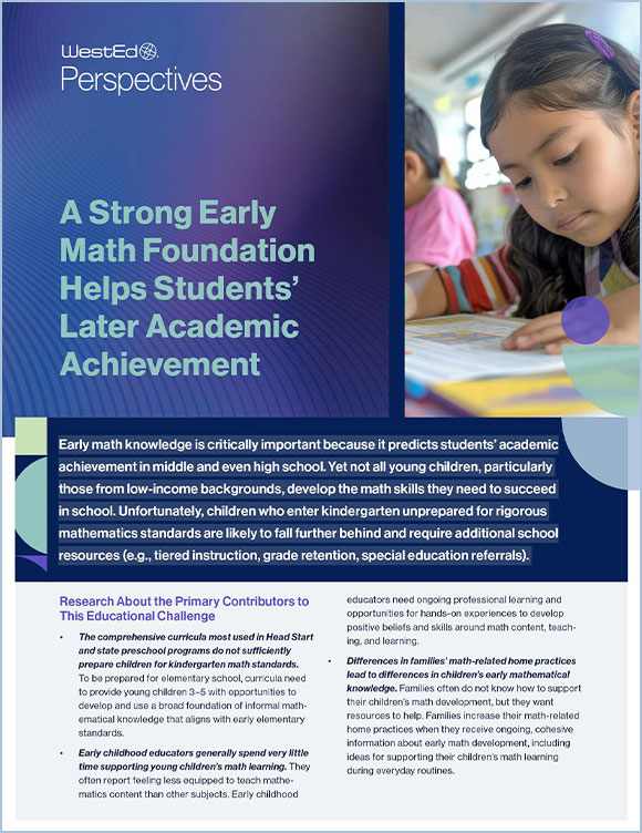 Cover page of WestEd Perspectives Brief, “A Strong Early Math Foundation Helps Students’ Later Academic Achievement”
