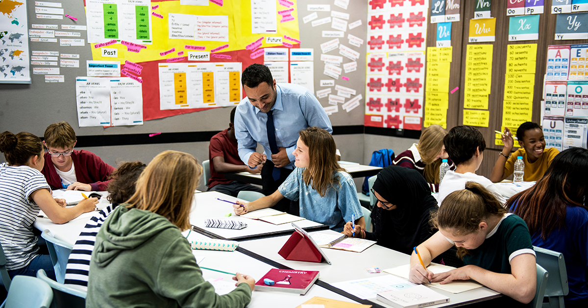 Teacher with students